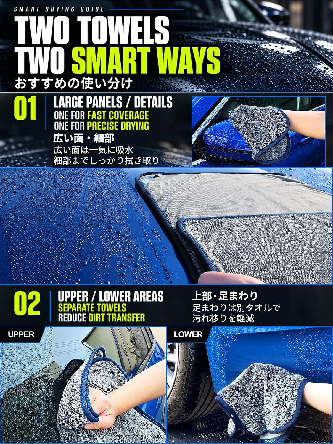 2-Pack Twist Loop Car Drying Towels, 24" L X 20" W, Ultra Absorbent