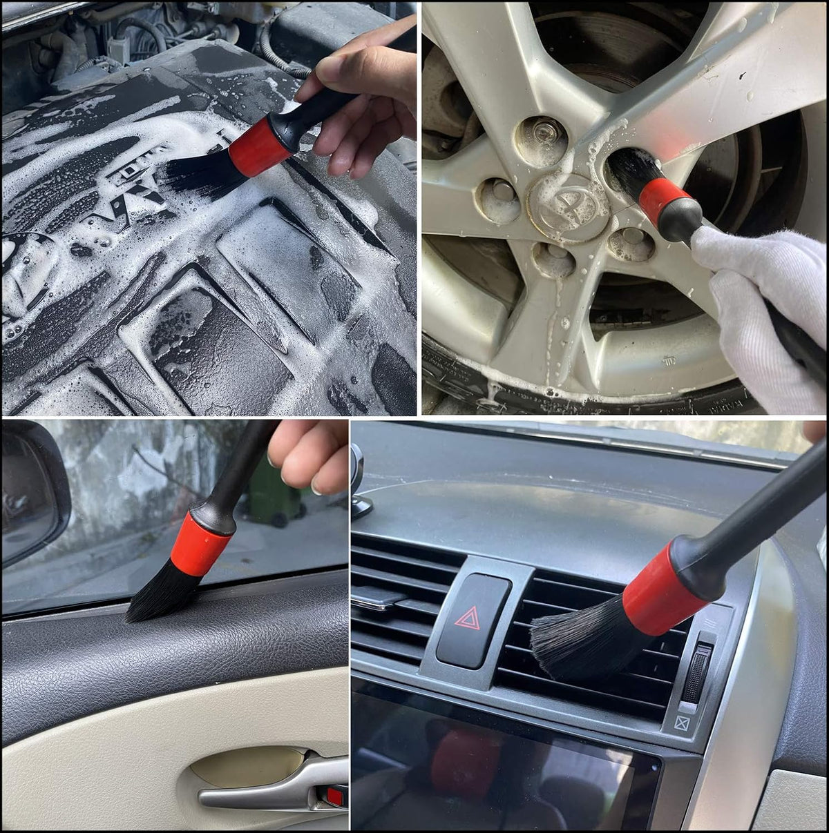 Car Wash Brush with Long Handle, Car Detailing Kit, Wheel Brush 7 Packs